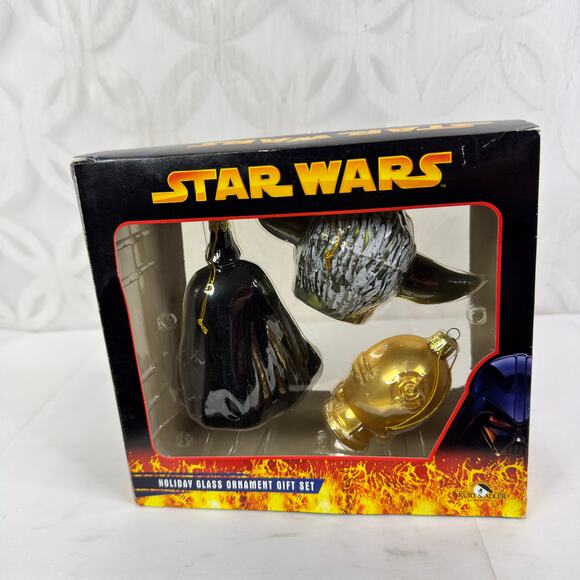 Star Wars Holiday Glass Ornament 2005 Kurt Adler Tin Gift Set Vader,Yoda,C-3PO - Picture 2 of 4
